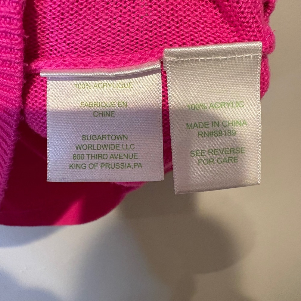 Lilly Pulitzer V Neck Long Sleeve Pullover Sweater Hot Pink Knit Size S - Picture 6 of 9